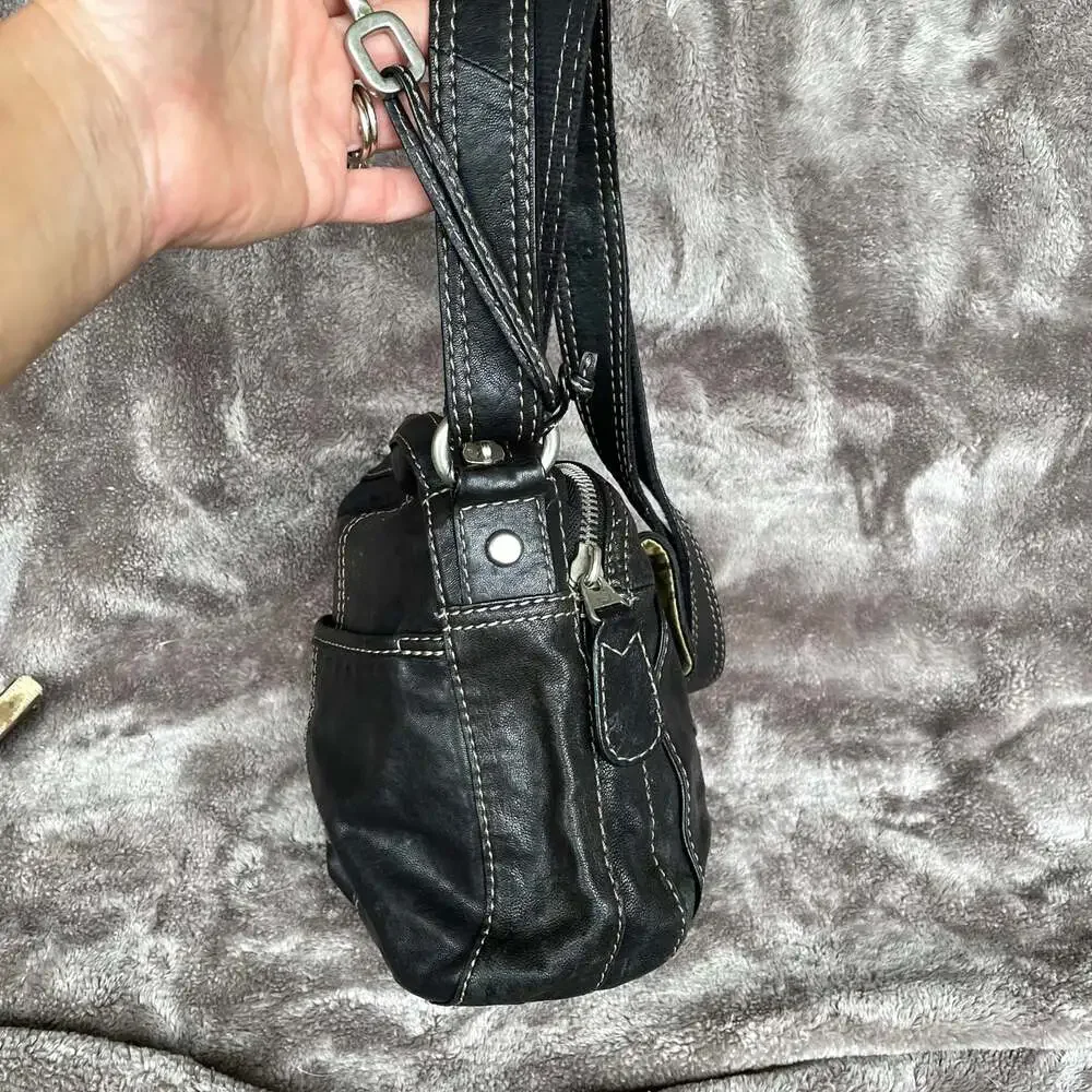 Vintage Fossil Black Leather Crossbody Bag Purse SOFT Shoulder 2 Zipper READ